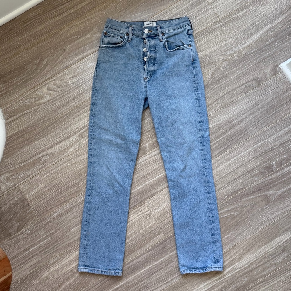 AGOLDE Women’s Riley High Rise Straight Jeans Sz 25 Lightwash Blue Denim EUC